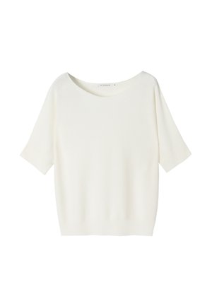 Witte short-sleeve top van zacht materiaal met een ronde halslijn en een ontspannen pasvorm. Eenvoudig ontwerp zonder patronen of accenten.