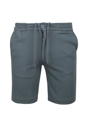 Grijze katoenen shorts met een elastische tailleband, verstelbaar trekkoord, knoop- en ritssluiting, en zijzakken. Soepele textuur met een aansluitend ontwerp.