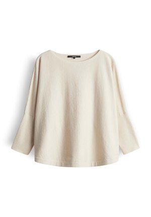 Langärmeliges Oberteil in Creme mit weitem Rundhalsausschnitt, gefertigt aus einem weichen, strukturierten Stoff und einer lockeren Passform.