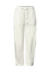 Pantalon blanc avec cordon de serrage, taille élastique et poches plaquées devant, coupe droite, en tissu léger.