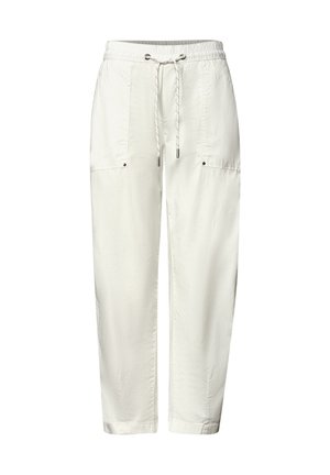 Pantalon blanc avec cordon de serrage, taille élastique et poches plaquées devant, coupe droite, en tissu léger.