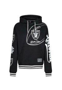 Mustapaita, jossa on harmaa Raider Nation -logo, jalkapallografiikka ja joukkueen merkki. Sisältää narut, etutaskun ja raidalliset hihansuut.