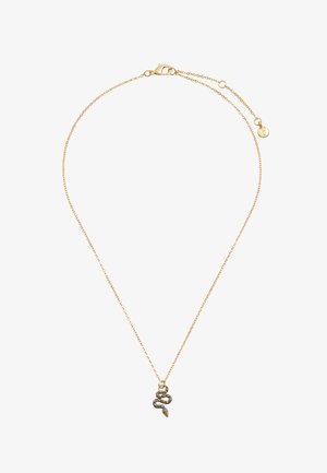 Kullast kett kaelakee, millel on väike musta ja kulla värvi madu-kujuline ripats ning lüüsidega kinnis koos pikendusketiga.