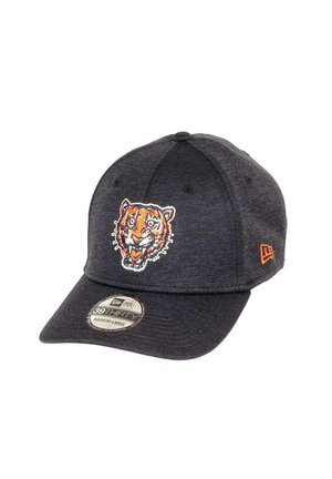 Grey cap made of textured fabric featuring an embroidered orange and white tiger head on the front, with a circular logo on the brim.