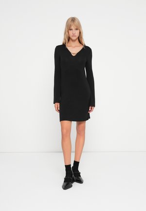 Vero Moda VMMARRI V NECK SHORT DRESS - Abito in maglia - black/gold-coloured