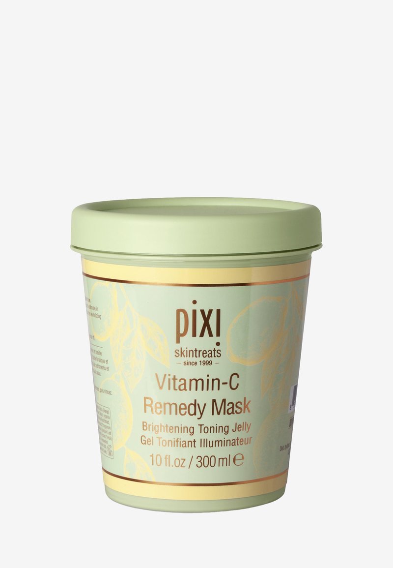 Groene container met een schroefdeksel, voorzien van een lichtgele verpakkingsontwerp, reliëftekst en illustraties van citrusbladeren. Inhoud van 300 ml.
