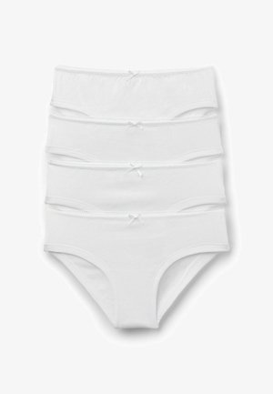 Five pairs of women’s white cotton panties featuring soft fabric, elastic waistbands, and small decorative bows at the front.