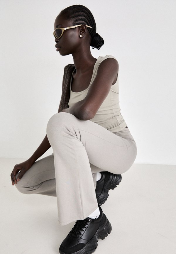 SOFT TOUCH FOLDED FLARE TROUSERS - Trousers - elephant skin4