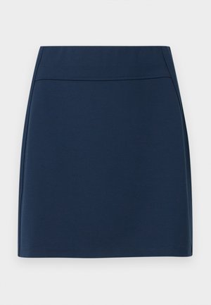 Tumesinine põlvpikkune sirge seeliku, millel on õmbluse detailid ja istuv vöökoht, valgel taustal.