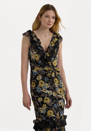 Lauren Ralph Lauren FLORAL RUFFLE-TRIM GEORGETTE GOWN - Robe de cocktail - black multi