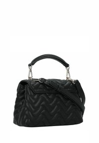 Borsa a tracolla nera trapuntata con una texture ondulata, dotata di manico superiore e tracolla regolabile. Dettagli in hardware argentato.
