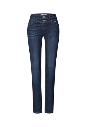 Street One, MID WAIST SLIM LEG JEANS MIT DEKODETAIL - Jean slim - dark blue soft washed