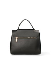 Borsa a mano nera strutturata con finitura testurizzata, manico superiore e tasca con zip frontale con zip color oro.