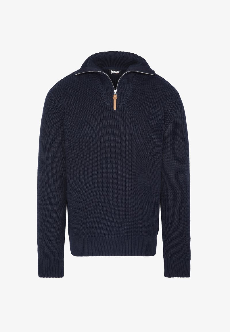 Schott COL CAMIONNEUR ZIPPÉ - Pullover - navy blue