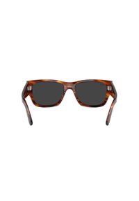 Occhiali da sole con forma quadrata, montatura tartarugata e lenti scure. Presentano una texture liscia e aste curve per il comfort.