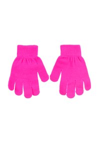 Guanti in cotone rosa brillante con polsini a coste, dotati di cinque aperture per le dita e una finitura morbida e testurizzata. Adatti per un uso informale.