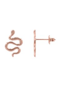 Schlangenförmige Ohrringe mit einer polierten Roségoldoberfläche; verfügen über ein strukturiertes Design und einen Klappverschluss für sicheren Halt.