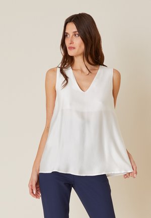 Manila Grace SMANICATO CON SCOLLO A V - Top - bianco
