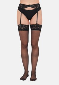 GLOSSY STOCKING AND SUSPENDER SET  - Podveze - black