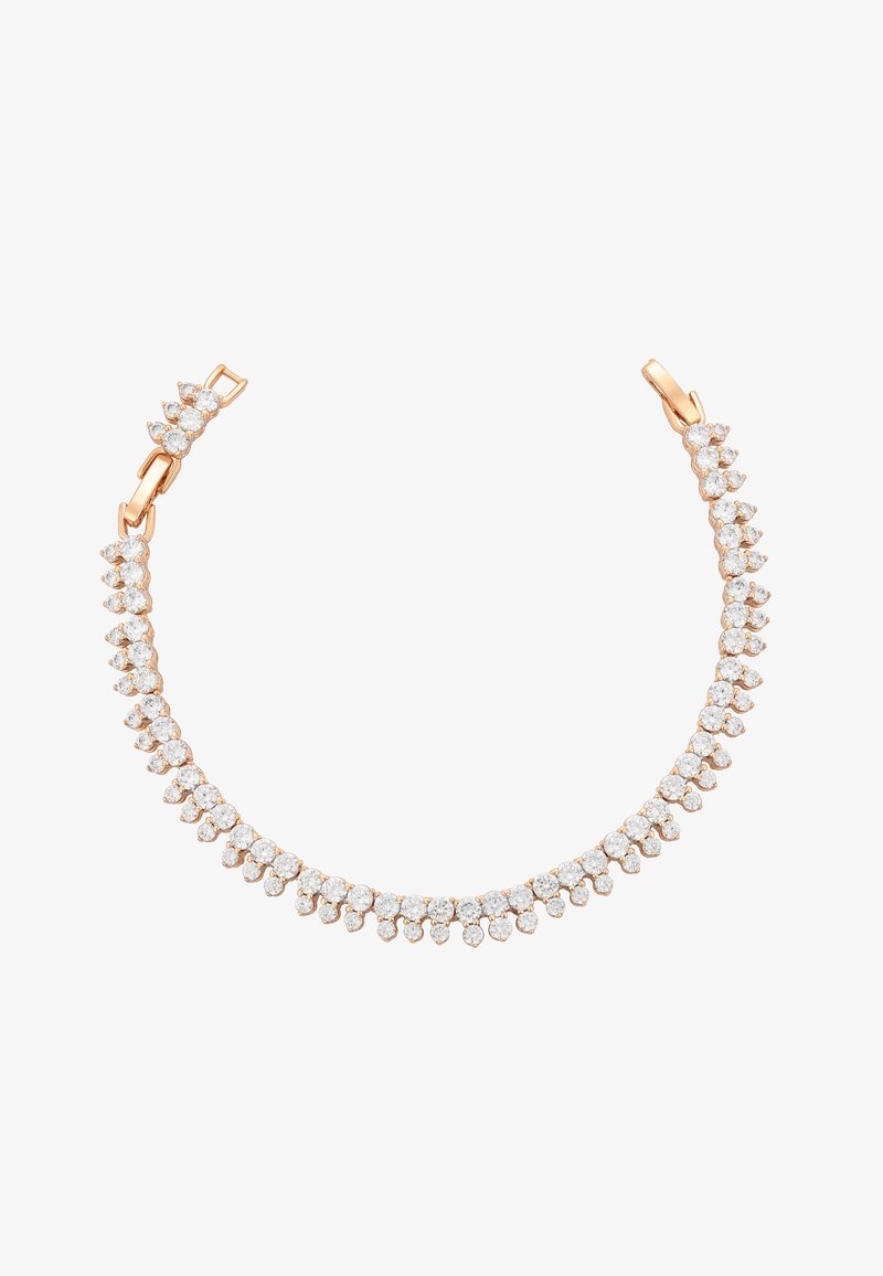 Collana in oro rosa caratterizzata da una serie di piccoli gemme trasparenti rotonde in un design scallop, fissata con una chiusura a gancio.