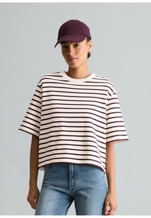 Marc O'Polo, MARC O'POLO GESTREIFTES KURZARM-SWEATSHIRT CROPPED AUS LIGHT SWEAT - T-shirt print - dark red