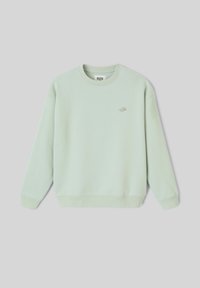 Sweatshirt à col rond vert clair en tissu doux. Doté de poignets et d'un ourlet côtelés, avec un petit logo brodé sur la poitrine.
