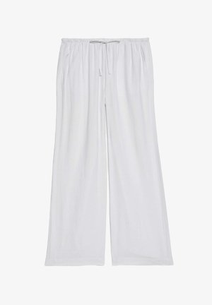 Weiße, locker sitzende Hose aus weichem Stoff. Mit einem elastischen Bund und einem Kordelzug sowie zwei Seitentaschen.
