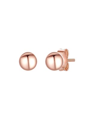 Roségoldene Metall-Stiftohrringe in sphärischer Form, mit einer polierten Oberfläche und sicherem Steckverschluss mit floralem Design.