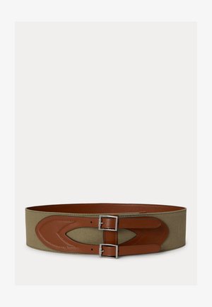 Lauren Ralph Lauren, CANVAS & LEATHER DOUBLE-BUCKLE WIDE BELT - Gürtel - light agave/brown
