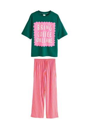 REGULAR FIT - SHORT SLEEVE SET - Pigiama - green pink slogan