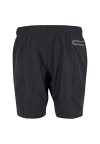 Svarte treningsshorts med elastisk midje, med to sidelommer og en reflekterende detalj på baklommen til høyre.