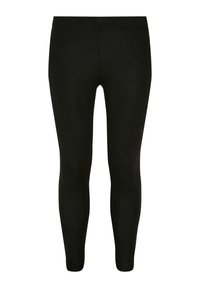 Leggings noirs au toucher lisse, avec une taille élastique et une conception longueur totale. Fabriqués à partir d'un matériau extensible pour le confort et la flexibilité.