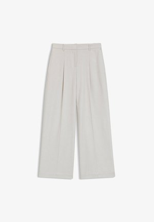 Pantalons large gris clair avec plis avant, taille ajustée et ourlet net. Fabriqués dans un tissu lisse et léger.