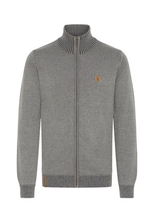 Pelēks zip-up džemperis ar ribotu apkakli, kuram ir neliela logotipa uzlīme un adīta struktūra. Izstrādāts ar garām piedurknēm un klasisku piegriezumu.