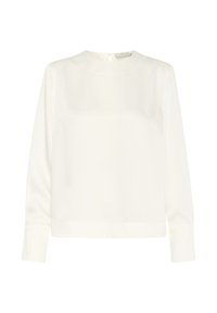 Witte blouse met lange mouwen van een soepele stof, voorzien van een hoge hals en een rits op de rug. Kenmerkt zich door een losse pasvorm en een rechte zoom.