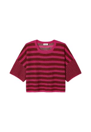 American Vintage, PULL FEMME EPAKY - T-shirt imprimé - lie de vin raye fuchsia