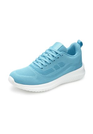 Light blue breathable mesh sneaker with white sole, lace-up front, and padded collar for comfort, angled to show outer side.