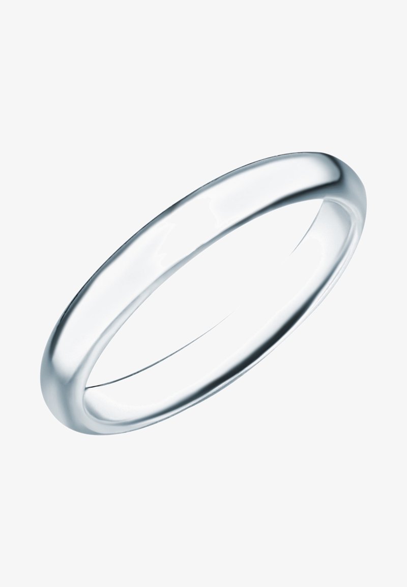 Alliance simple en argent poli avec une surface lisse et arrondie, sans gravures ni décorations.