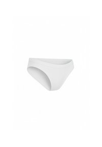 Witte bikinislip gemaakt van gladde stof, met een lage taille en een minimalistisch ontwerp met een elastische tailleband en naadloze randen.
