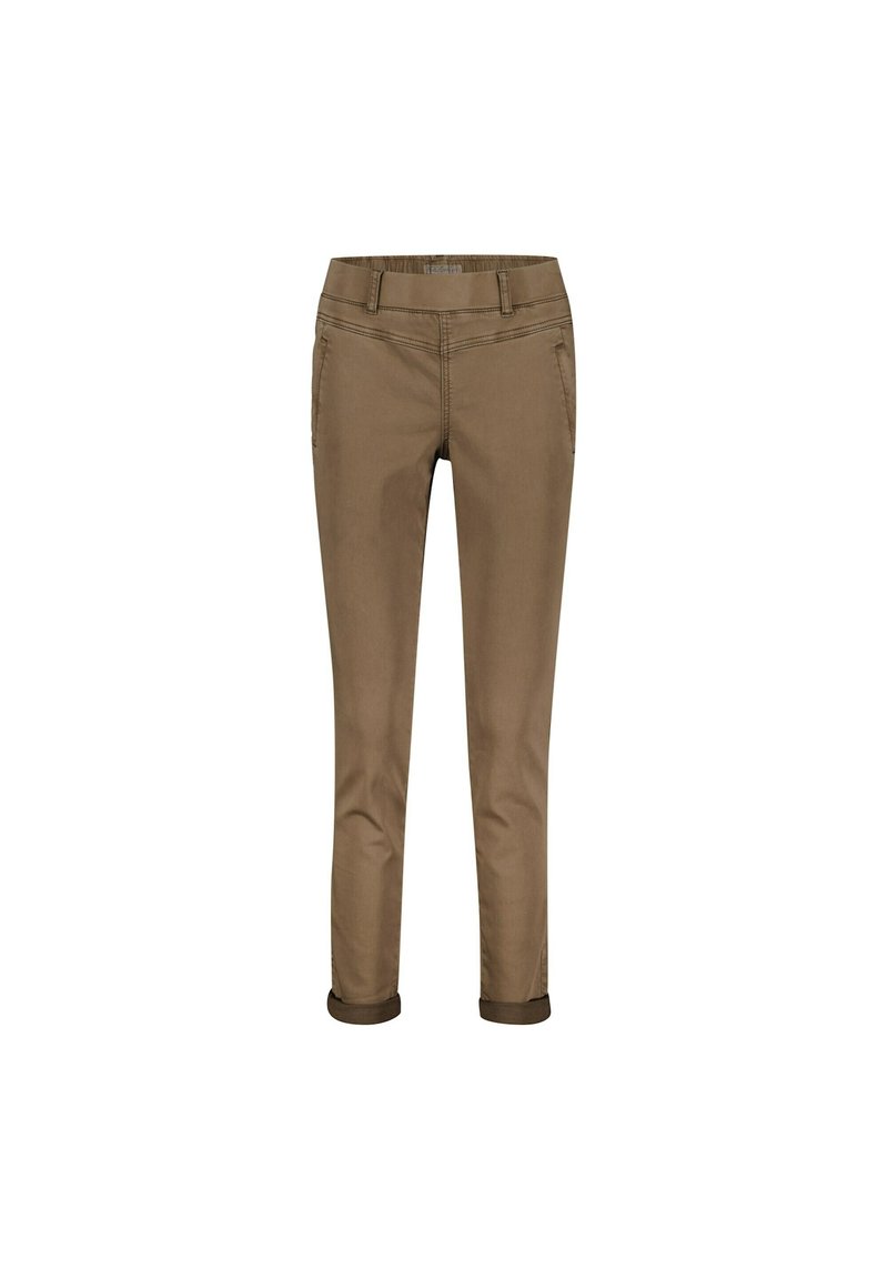 Brune bukser lavet af bomuld, med en slim fit, diskrete forlommer og opsmøgede cuffs for ekstra detalje.