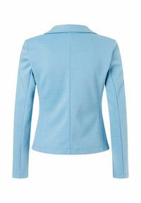 Blue blazer with a structured design, long sleeves, and a textured fabric. Features a notch collar and back seam detailing.