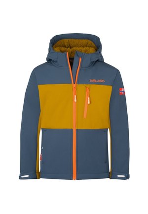 TROLLKIDS, KIDS BERGSFJORD WINTER SOFTSHELL JACKET UNISEX - Light jacket - bronze/mystic blue/flame orange
