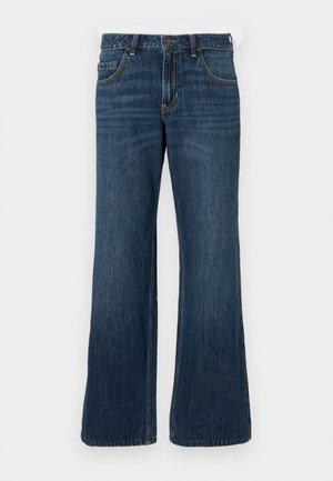 Vaqueros de pierna ancha en azul oscuro con diseño clásico de cinco bolsillos, cierre de botón y sutil desgaste. Fabricados con tejido denim.