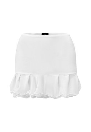 Witte rok van lichtgewicht stof, met een uitlopende ruches onderrand. Glad oppervlak met een elastische tailleband voor comfort en pasvorm.