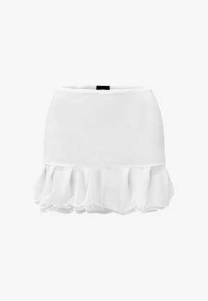 Witte rok van lichtgewicht stof, met een uitlopende ruches onderrand. Glad oppervlak met een elastische tailleband voor comfort en pasvorm.