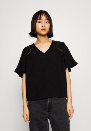 JDY Petite JDYEMILIE VNECK - Μπλούζα - black