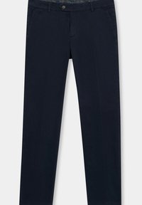 Marineblauwe chinos gemaakt van lichtgewicht katoen. Voorzien van een rits, knoopsluiting en zijzakken met een zachte textuur.