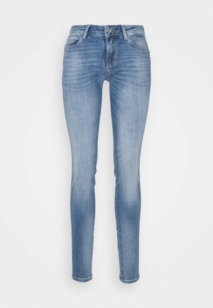 Lichtblauwe slim-fit jeans met vijf zakken, knoop- en ritssluiting en subtiele vervaagde details.