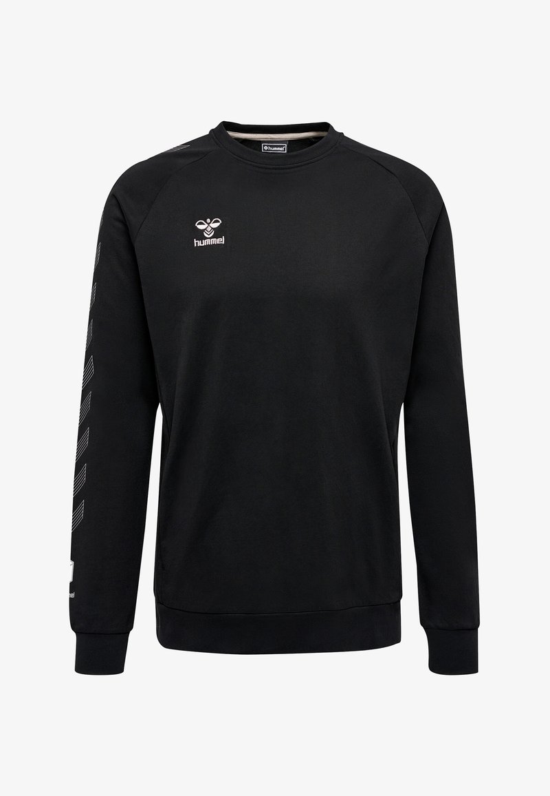 Felpa nera con maniche lunghe, polsini e orlo a costine. Caratterizzata da un logo sul petto e motivi geometrici sulle maniche. Tessuto morbido.