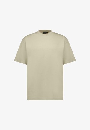 Lichtbeige oversized T-shirt met korte mouwen en een ronde hals, gemaakt van katoen. Voorzien van een subtiel logo aan de voorkant.